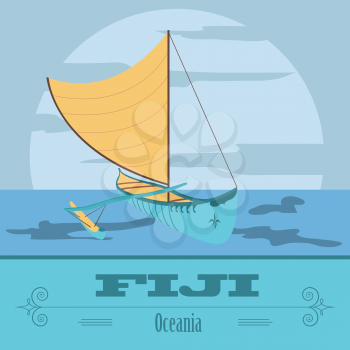 Fiji. Fijian canoeing. Retro styled image. Vector illustration