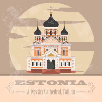 Estonia landmarks. Retro styled image. Vector illustration