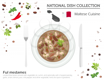 Malta Cuisine. European national dish collection. Maltese fava beans isolated on white, infographic. Vector illustration