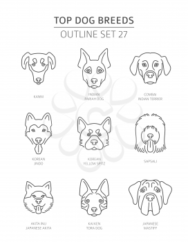 Top dog breeds. Pet outline collection. Vector illustration