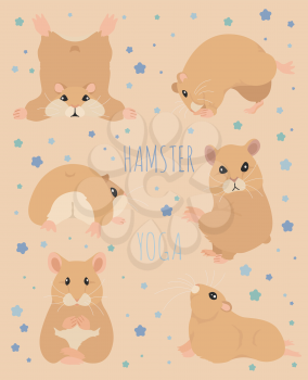 Hamsters yoga poses and exercises. Cute cartoon clipart set. Vector illustration