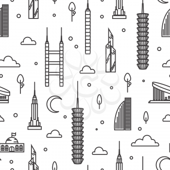 Skyscrapers simple line seamless pattern isolated on white. Vector illustration