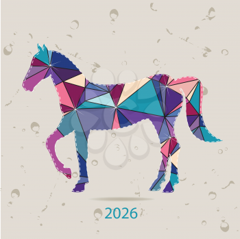 Happy new year 2026 creative greeting card with Horse made of triangles