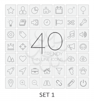 40 Thin Line Icons. Set 1. Vector illustration.
