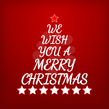 We Wish You a Merry Christmas. Letters and stars forming Christmas tree. Greeting card