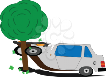Illustration of a casrtoon machine with a tree as a result of road accidents