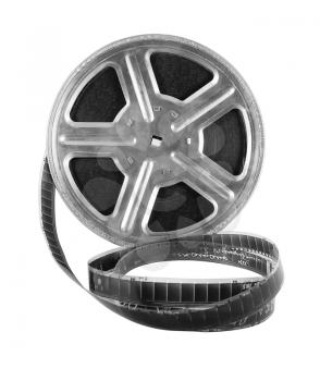The coil with black-and-white film movie isolated on white background