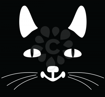 Illustration of of the head of a black cat on a dark background