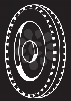Illustration of the contour of the automobile wheel on a black background