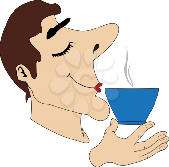 Illustration of a man with a cup of hot drink