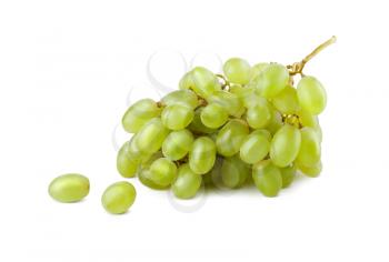 A bunch of green grapes on white background.
