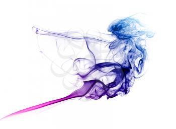 Blue and purple smoke. Abstract bright colored smoke on a white background.