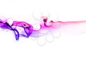 Abstract bright colored purple smoke on white background.