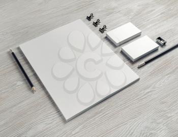 Blank business stationery mock-up on light wooden background. Corporate identity template.