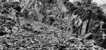 Horizontal black and white mountain landslide landscape background backdrop