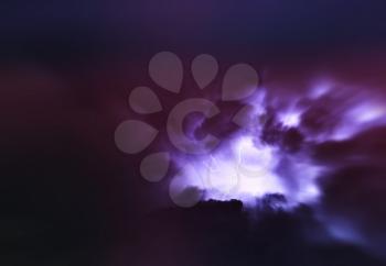 Horizontal vivid vibrant purple lightning storm cloudscape background backdrop 