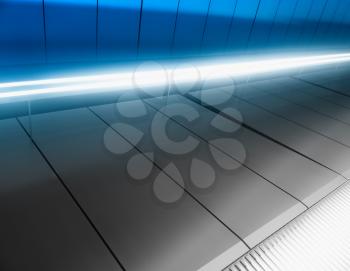 Diagonal spaceship panels with blue neon light background hd