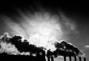 Smoke from factory chimneys silhouette backdrop hd