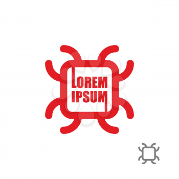 Square with tentacles logo. Stylized red beetle emblem. Vector illustration
