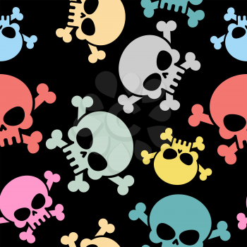 Skull with bones seamless pattern. Colored skull skeleton. Halloween Vector background 
