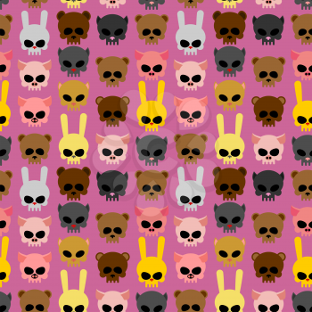 Cute skulls of animals:  rabbit and cat, bear and pig. Seamless pattern. Good Background for Halloween
