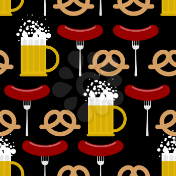 Seamless pattern beer and pretzels, sausage. Vector background of Symbols of Oktoberfest. Beer Festival in Germany.
