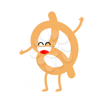 Funny Pretzel isolated. beer happy snack on white background. Food for Oktoberfest celebration in Germany

