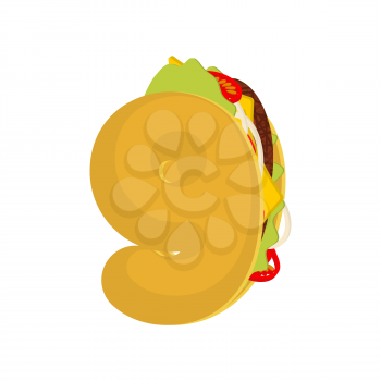 Number9 tacos. Mexican fast food font nine . Taco alphabet symbol. Mexico meal ABC