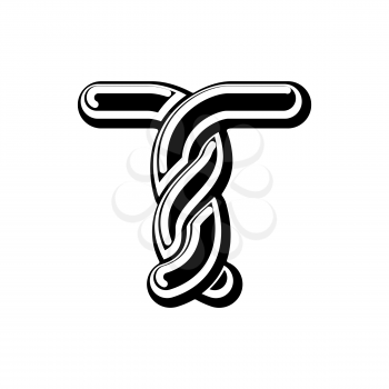 Letter T Celtic font. norse medieval ornament ABC. Traditional ancient manuscripts alphabet
