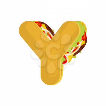 Letter Y tacos. Mexican fast food font. Taco alphabet symbol. Mexico meal ABC
