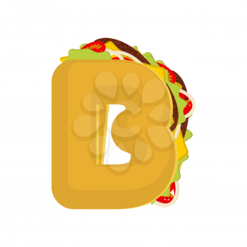 Letter B tacos. Mexican fast food font. Taco alphabet symbol. Mexico meal ABC