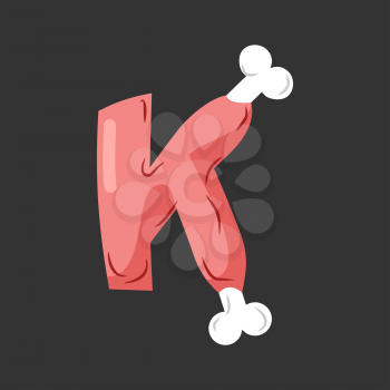 Letter K meat font. Pork and bone alphabet sign. Ham lettering. Beef ABC symbol
