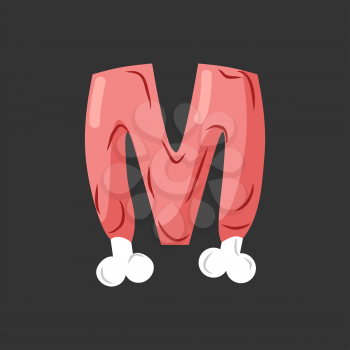 Letter M meat font. Pork and bone alphabet sign. Ham lettering. Beef ABC symbol
