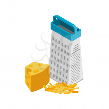 Grated cheese and grater isolated. Food Ingredients on white background
