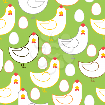 Chicken and eggs seamless pattern. Farm bird background ornament
