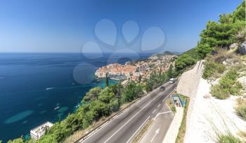 Panoramic view of the Old Town and Old Port of Dubrovnik, Croatia,  in a sunny summer day