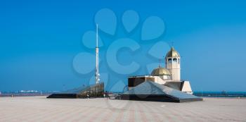 Orthodox church in the Odessa seaport, Ukraine. Panoramic view in a sunny morning