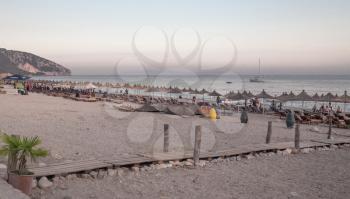 Dhermi, Albania - 07.08.2018. Beautiful summer morning on a sandy beach in Dhermi, Albania