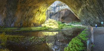 Panoramic view inside the Devetashka Cave near Devetaki village and Osam river in Bulgaria