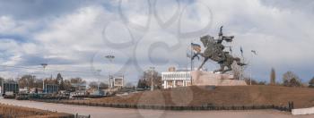 Tiraspol, Moldova - 03.10.2019. Equestrian statue to the russian commander Alexander Suvorov near the Dniester River in the city of Tiraspol, Transnistria, Moldova