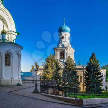 Svyatogorsk, Ukraine 07.16.2020.  Intercession Church on the territory of the Svyatogorsk Lavra  in Ukraine, on a sunny summer morning