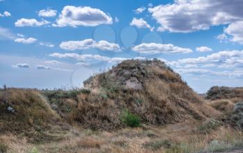 Parutino, Ukraine 08.17.2019. Ancient greek colony Olbia on the banks of the Southern Bug River in Ukraine on a cloudy summer day.