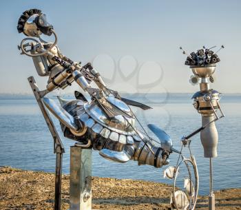 Odessa, Ukraine 09.03.2019. Metal sculpture on the Langeron Beach in Odessa, Ukraine, on a sunny summer day