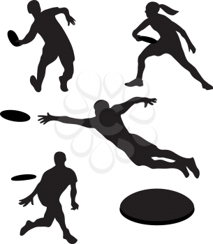 Men playing ultimate frisbee 4 silhouettes. Vector illustration