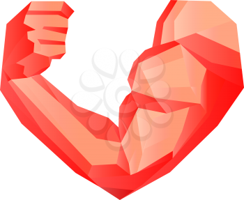 Polygonal bodybuilder's hand with biceps in heart shape. Gym or fitness logo. I love fitness. Vector illustration