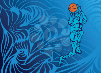 Basketball player Slam Dunk Line Art Silhouette. Creative vector illustration on blue background