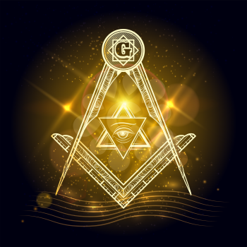 Freemasony vector sign on shining gold background