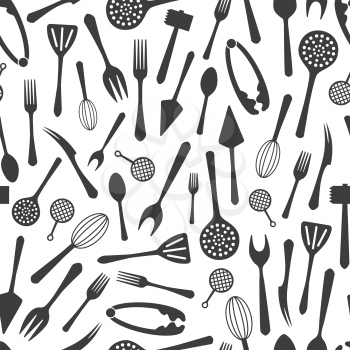 Cutlery seamless pattern design. Vector kitchen background with forks, spoons, knifes etc