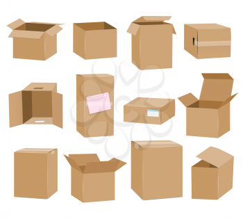 Cardboard boxes. Brown box packaging isolated on white background, delivery compartments vector illustration