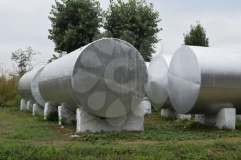 Silver tanks for storage of fertilizers. Agricultural buildings.